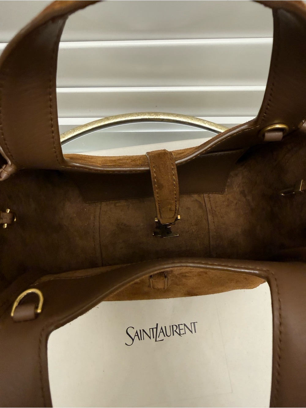 Saint Laurent Brown Suede Tote with Gold YSL Emblem - Picture 7 of 11